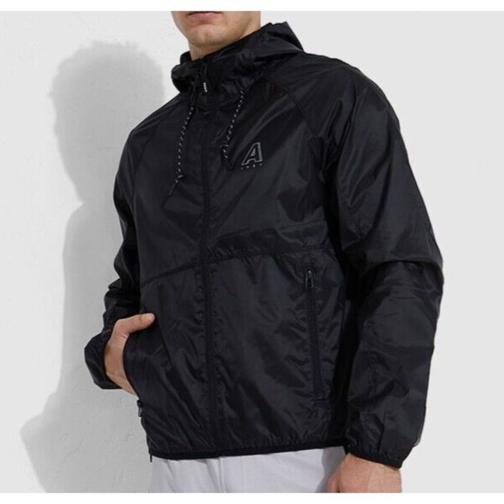 Aeropostale‎ Men's Size Small Hooded Windbreaker Jacket Black Full Zip